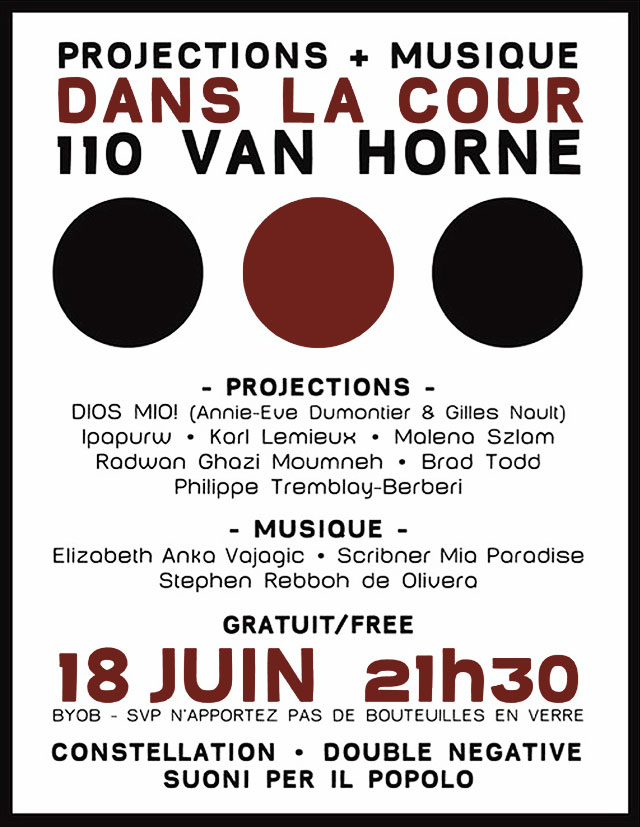 Projections & Musique dans la cour du 110 Van Horne, Montréal