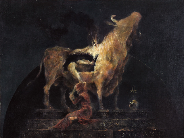 DENIS FORKAS 'The Golden Thread (Duke of Athens and the Infamy of Crete)', 2014, Acrylics on canvas mounted on cardboard, 30 x 40 cm